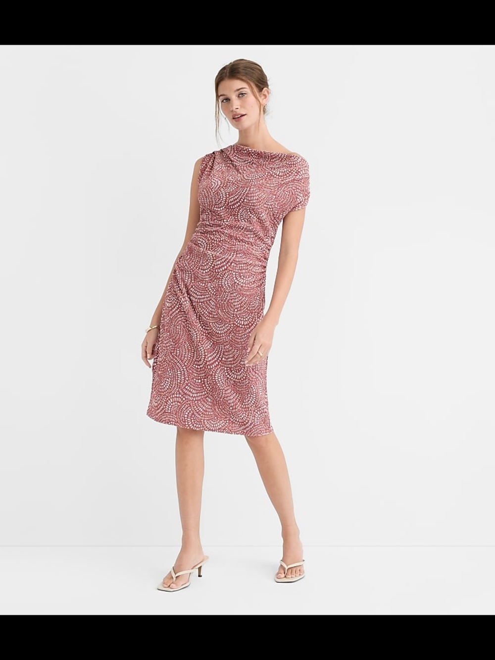 LOFT Dusty Rose Patterned One-Shoulder Midi Dress